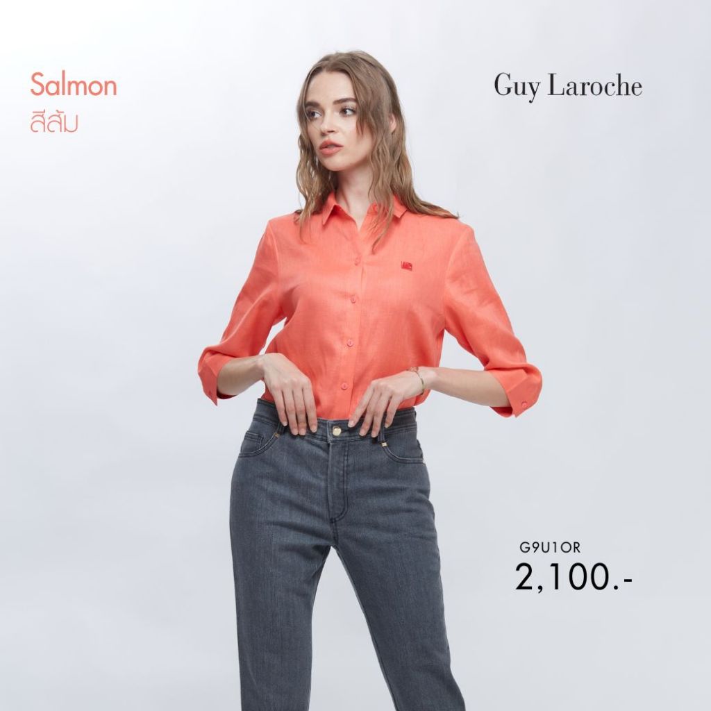 Guy Laroche เสื้อเชิ้ตผู้หญิง Light linen  แขนสามส่วน สีส้ม G9U1OR