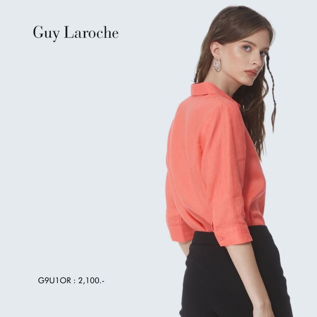 Guy Laroche เสื้อเชิ้ตผู้หญิง Light linen  แขนสามส่วน สีส้ม G9U1OR