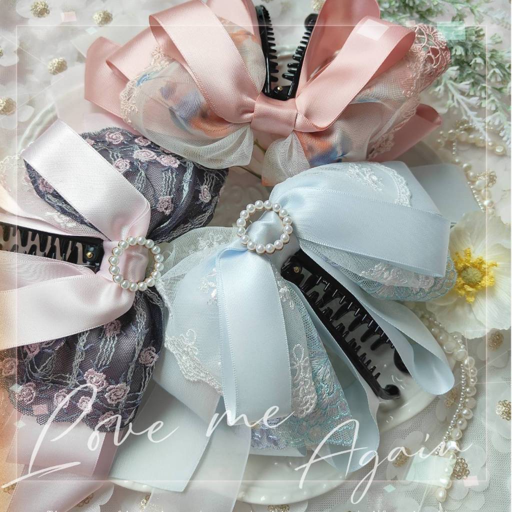 A Dream 🖤🤍 กิ๊บกล้วยโบว์ลูกไม้โทนดำ กิ๊บโบว์Handmadeงานสวยหวาน มี2ไซร์M/ไซร์L (พร้อมส่ง🚛)