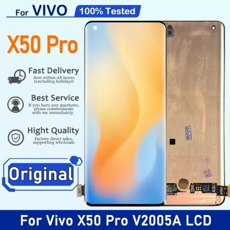 หน้าจอ สำหรับ VIVO X50 Pro อะไหล่เครื่องอ่านพิกัดจอแสดงผล LCD แบบสัมผัสหน้าจอสำหรับ VIVO X50 Pro V2005A แสดงผล2006 LCD