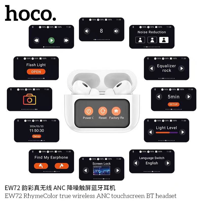 Hoco EW72 หูฟังบลูทูธไร้สาย Wireless ANC touchscreen BT headset สินค้าใหม่ล่าสุด แท้100%