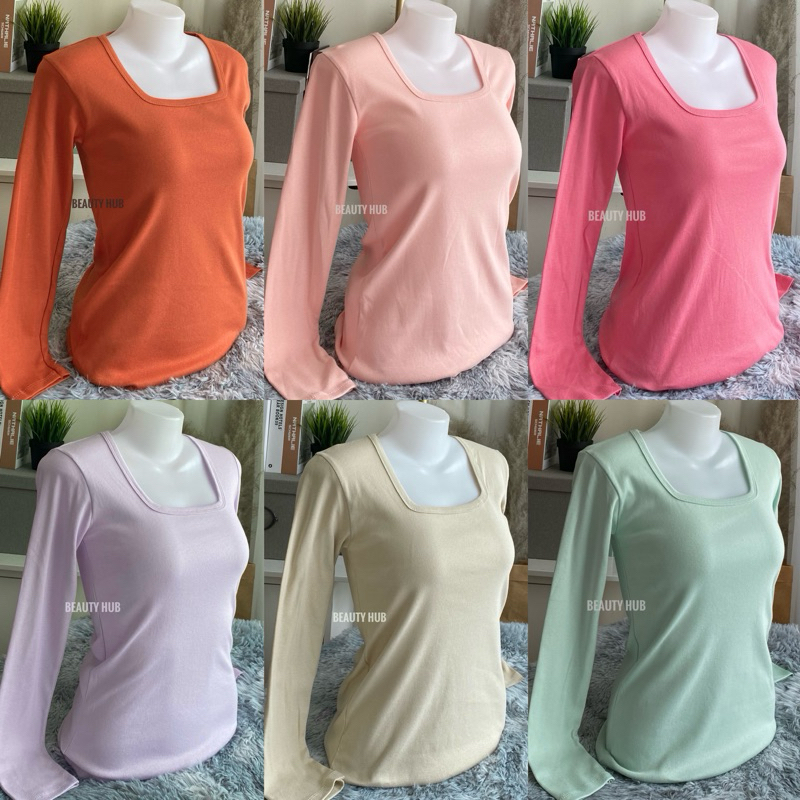 [520] เสื้อคอเหลี่ยม แขนยาว สีพื้น เต็มตัว ทรงสวย สวมใส่สบาย