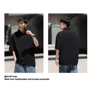 CLIFF เสื้อโปโลผู้ชาย แฟชั่นคอปกแขนสั้น สีล้วนแมทช์ลุคง่าย การออกแบบกระเป๋าหน้าอก ชุดคู่รัก