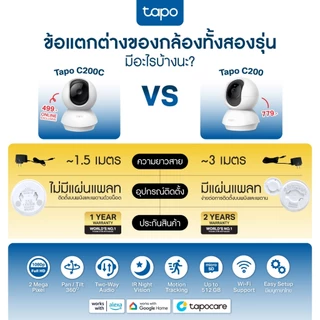 TP-Link Tapo C200C กล้องไวไฟ 2MP Full HD สื่อสาร2ทาง ตรวจจับการเคลื่อนไหวพร้อมเตือน รองรับMicro SDสูงสุด512GB ประกัน1ปี