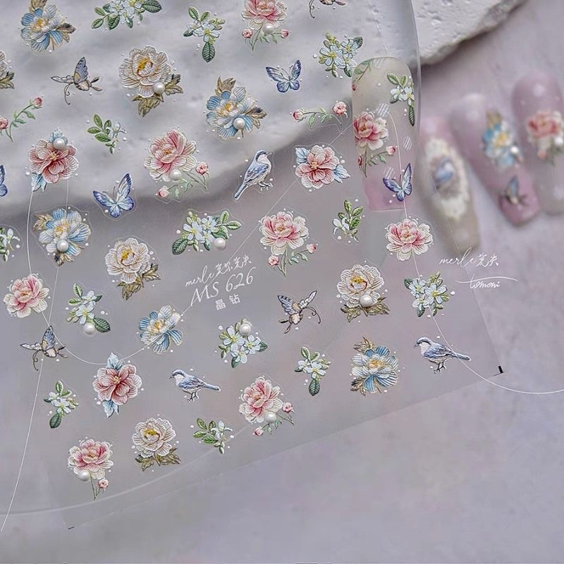 สติกเกอรติดเล็บดอกไม้ตัวใหมีงานละเอียดสวยมาก