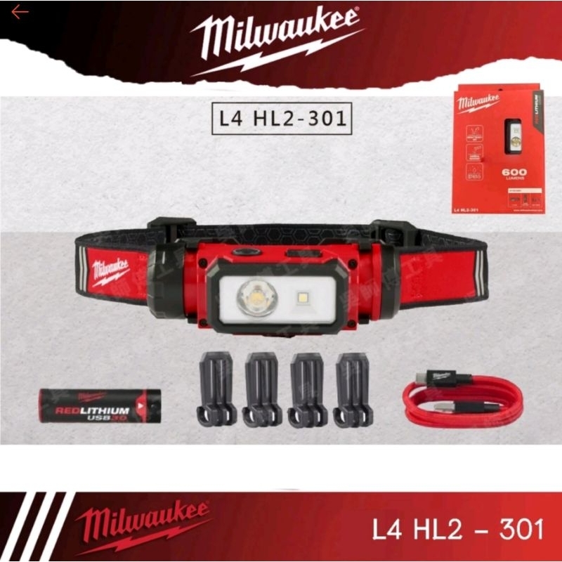 Milwaukee - L4 HL2 / 301 แบต 3.0ah (HEAD LIGHT) ไฟฉายแอลอีดี แบบรัดติดหมวก