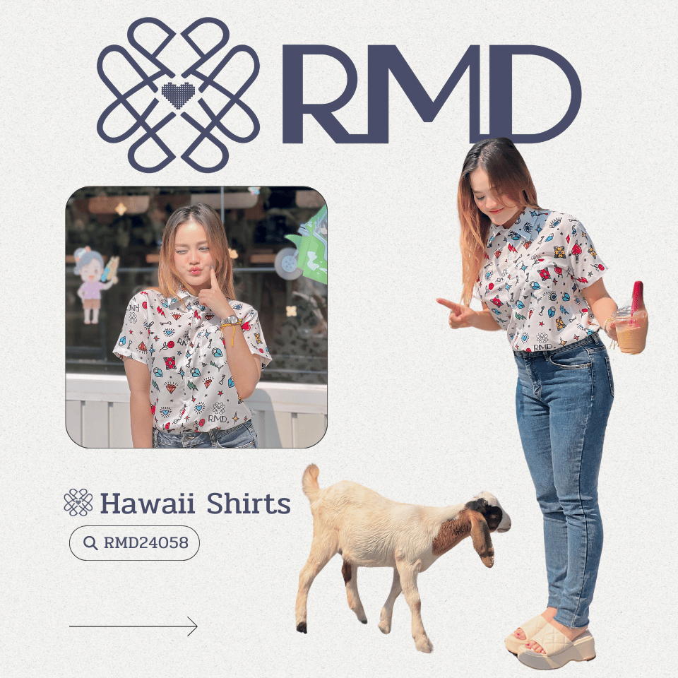ℝ𝕄𝔻 𝕆𝕟𝕝𝕚𝕟𝕖 𝕊𝕥𝕠𝕣𝕖™ เสื้อเชิ้ตคอปกแขนสั้น แพทเทินลายไอคอนน่ารัก RMD เสื้อฮาวาย เสื้อสงกรานต์ มีกระเป๋า