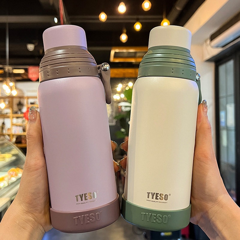 TYESO กระบอกน้ำร้อน กระติกเก็บความร้อน สเตนเลส สองฝา แก้วน้ําเก็บความเย็น กระบอกน้ํา 530/750 มล