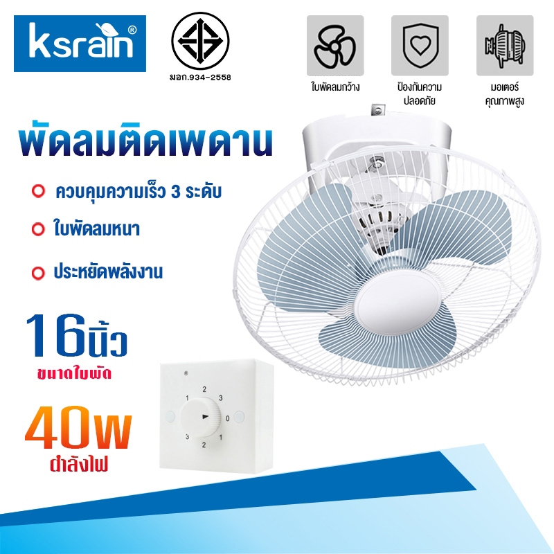 พัดลมเพดาน พัดลมโคจร 16 นิ้ว Ceiling Fan สั่นหัว ติดเพดาน มีตะแกรง พัดลม