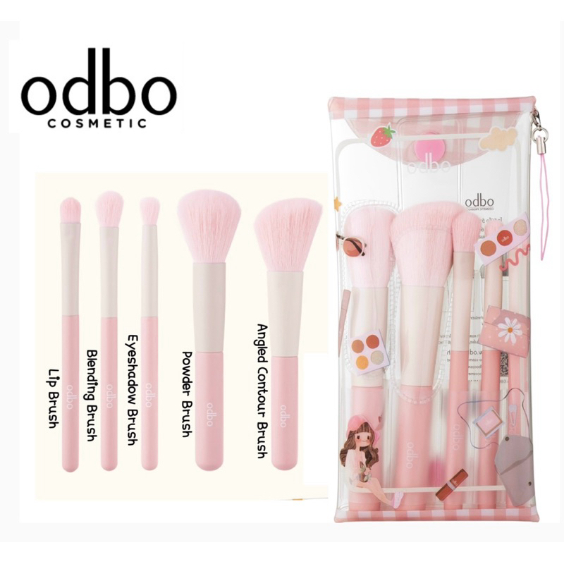ODBO WOW BEAUTY SET โอดีบีโอ ว้าว บิวตี้ เซ็ต แปรง 5 ชิ้น สีพาสเทล พร้อมกระเป๋า ใส่แปรง OD8060