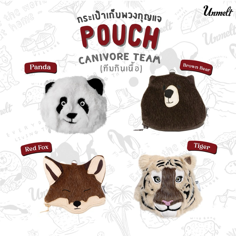 Wildkeeper canivora - กระเป๋ากุญแจ บัตร หมีสีน้ำตาล แพนด้า (มีสายคล้องมือ)