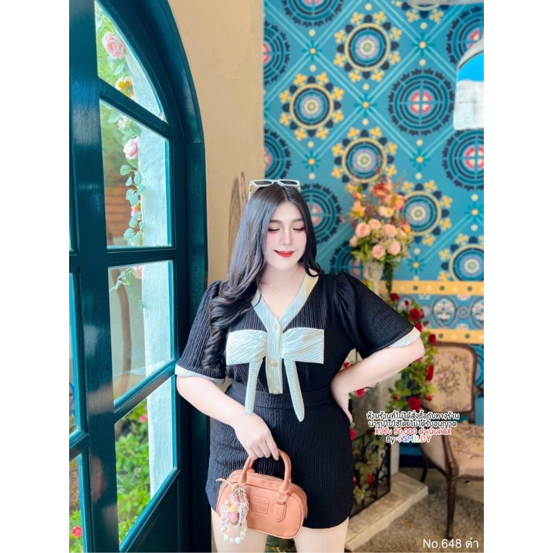 สาวอวบ ชุดเซ็ตสาวอวบ เซ็ตไอดอล โบว์หน้า ขาสั้น อก 40 42 44 46 48 50 52 54 56 - รูปที่ 3