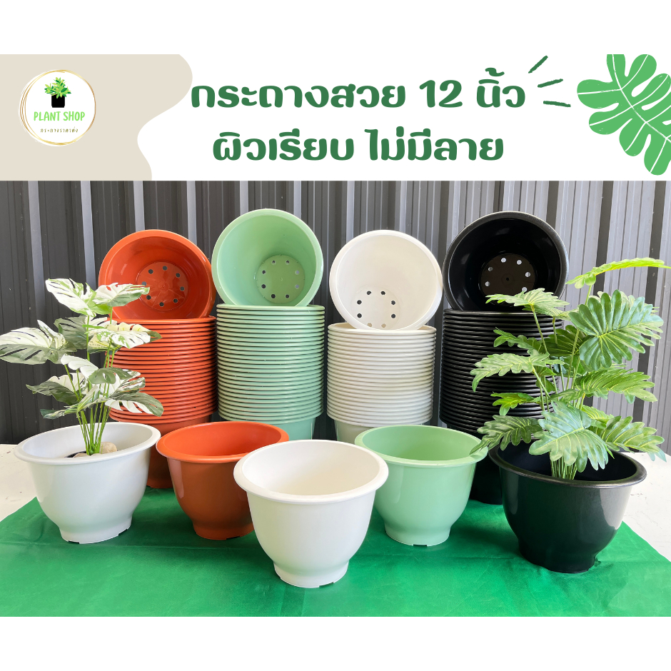 กระถางสวย 12 นิ้ว ผิวเรียบ ไม่มีลาย