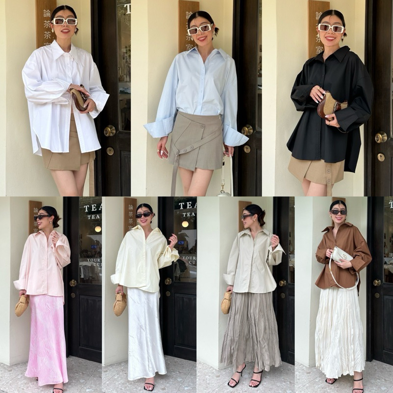 📌📌พร้อมส่ง ครบ 12สี Oversize Shirt #6787 x2 เสื้อเชิ้ตทรงโอเวอร์ไซส์ ชายโค้ง เสื้อแขนยาว กระดุมหน้า
