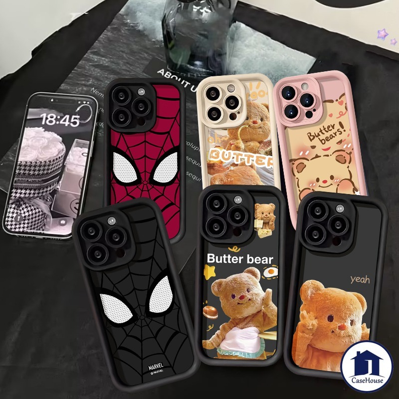 ชายแมงมุมเย็น Butter Bear เคสอ่อน เข้ากันได้กับ iPhone 7Plus 11 13 15 12 14 Pro Max XR 7 8 6 6s Plus 15 13 Pro X XS Max
