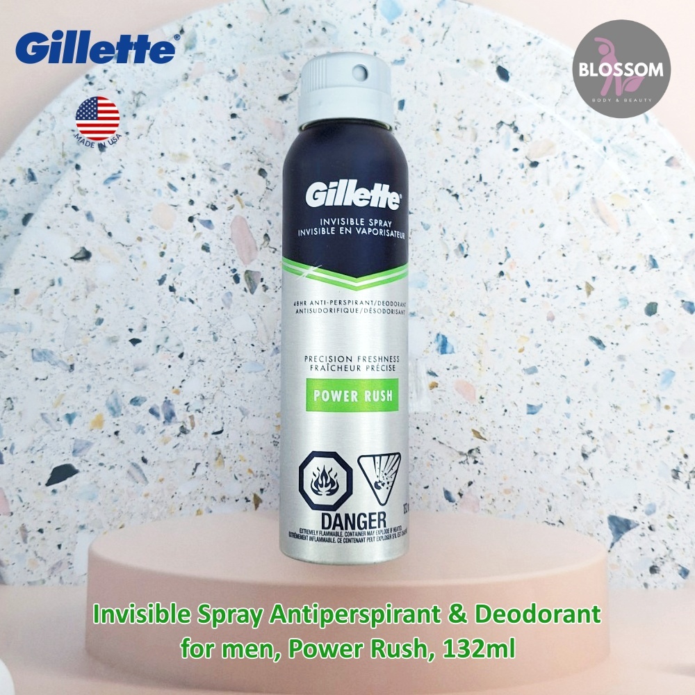 Gillette - Invisible Spray Antiperspirant and Deodorant for men, Power Rush, 132ml สเปรย์ระงับกลิ่นก