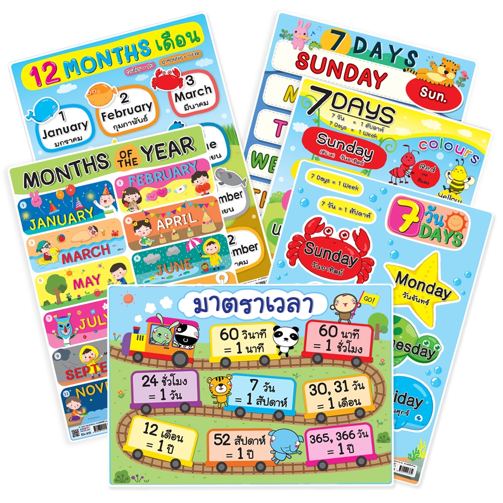 OST โปสเตอร์ความรู้ สื่อการเรียนการสอน ขนาด A4 เวลา วัน เดือน