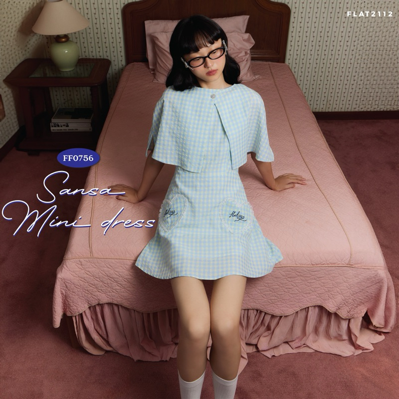 FLAT2112 FF0756 : SANSA MINI DRESS มินิเดรส แขนกุด มีผ้าคลุมไหล่