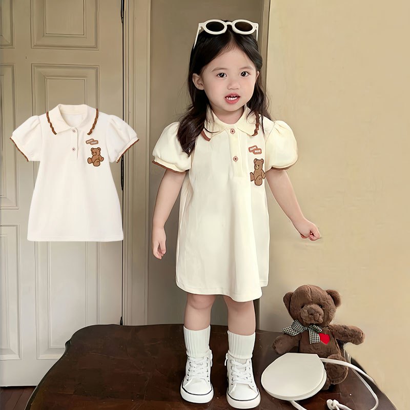 PRINCESS KESLI ชุดเดรสโปโล ลายหมี แฟชั่นฤดูร้อน สไตล์เกาหลี สําหรับเด็กผู้หญิง