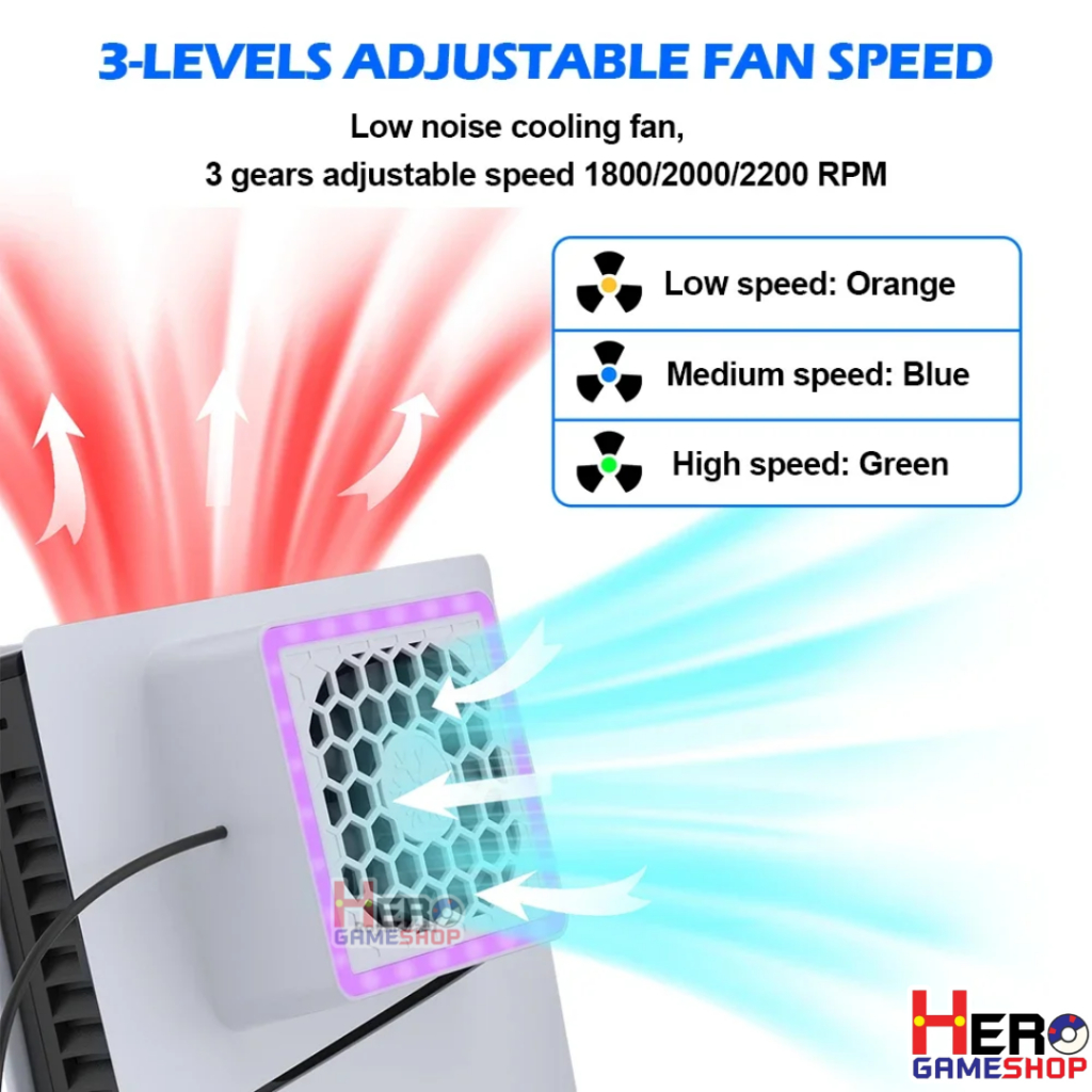 พัดลมPs5 Slim LED 🇹🇭พร้อมส่งในไทย🇹🇭  ใช้ได้ทั้ง Disc & Digital ปรับได้ 3 ระดับ/ไฟ RGB 3 โหมด 6 สี  ระบายความร้อนได้ดี
