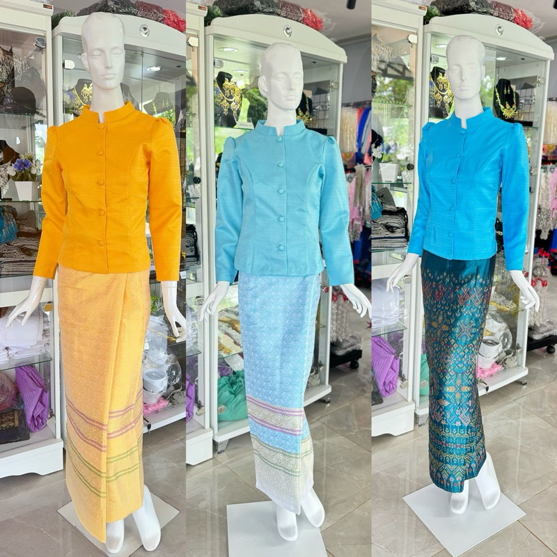ชุดไทยจิตรลดาเสื้อ+ผ้าถุงฟรีไชร์ป้ายตะขออัดผ้ากาวทั้งตัวงายสวยเย็บละเอียดมากค่ะมีไชร์32ถึงอก50ค่ะ