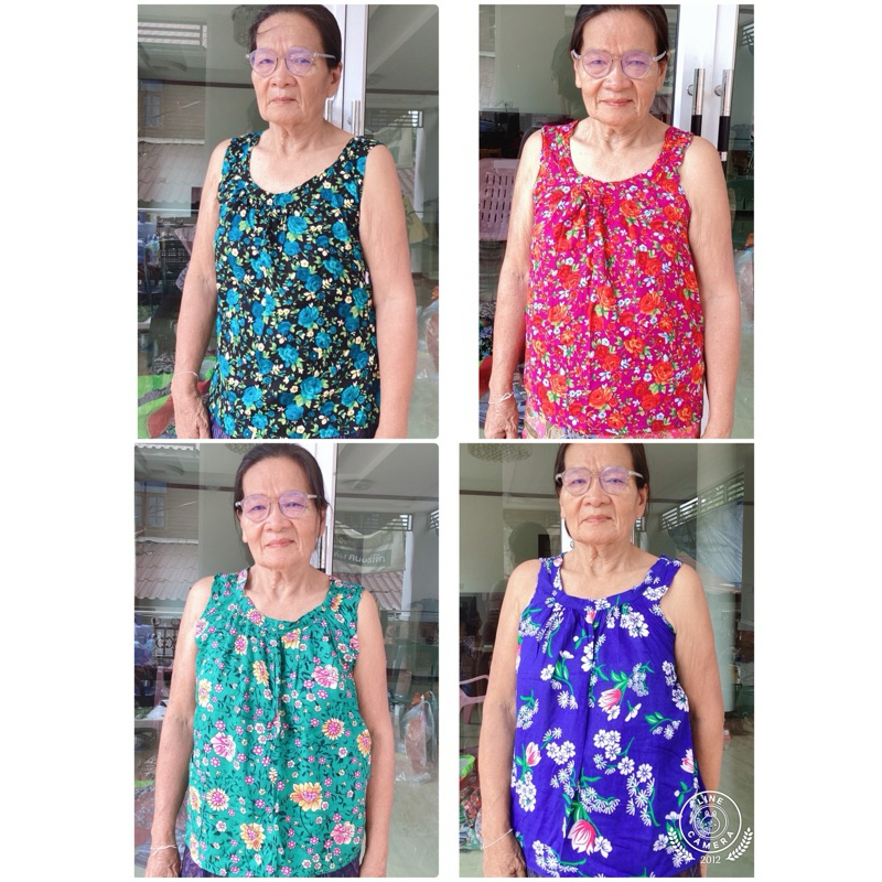 #เสื้อคอกระเช้าคอพวง#เสื้อกะแหล่งคุณยายผ้าแมนเบิดคนแก่ผู้สูงอายุใส่อยู่บ้าน#