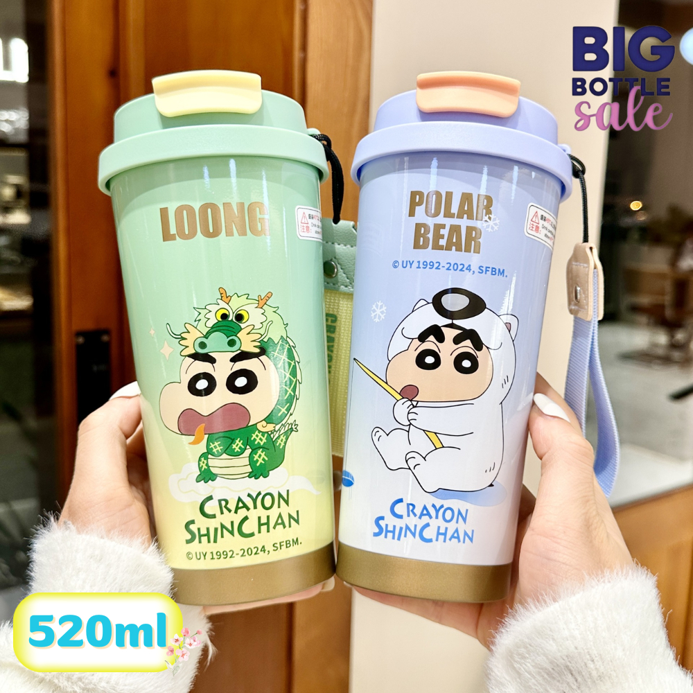 แก้วกาแฟ แก้วลายการ์ตูน แก้วเก็บความเย็น สแตนเลส316 ขนาด520 พร้อมสายคล้อง ฝา2หัว