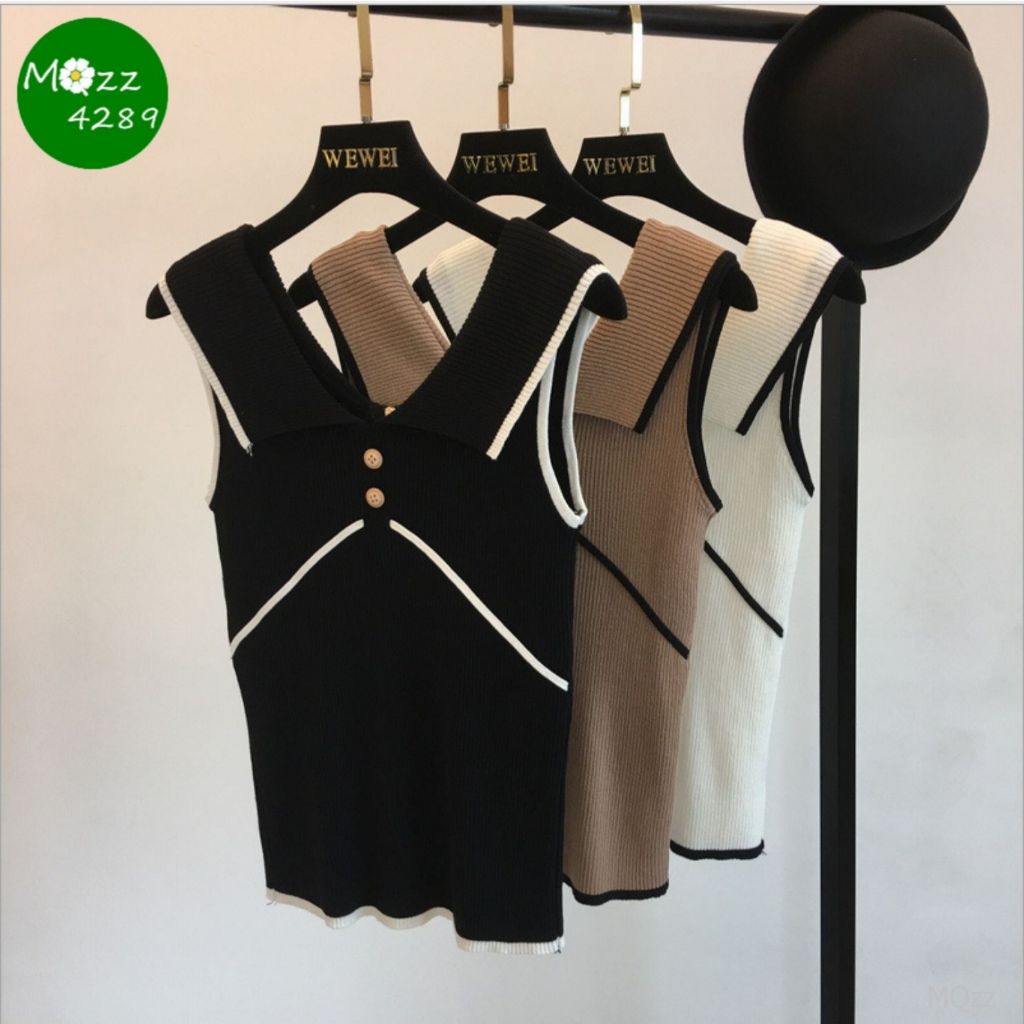 MQzz4289 พร้อมส่ง เสื้อกล้ามคอปก ใส่ได้สองด้าน ผ้าไหมพรม ไม่ร้อน สวยแบบมีสไตล์ Free Size