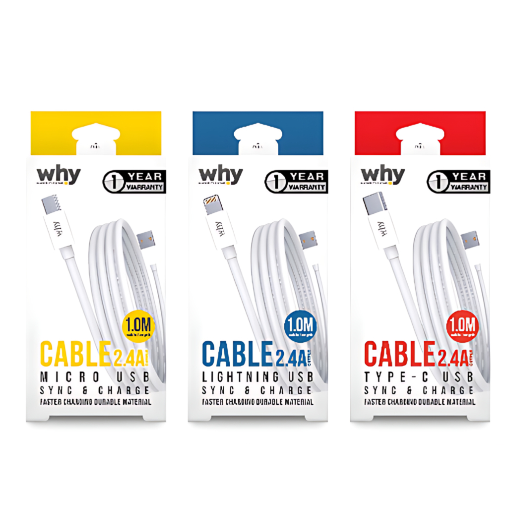 สายชาร์จ  รองรับชาร์จเร็ว 2.4A  FAST CHARGE สีขาว ยี่ห้อ why ชาร์จเร็ว สายแข็งแรง ทนทาน สายชาร์จเร็ว