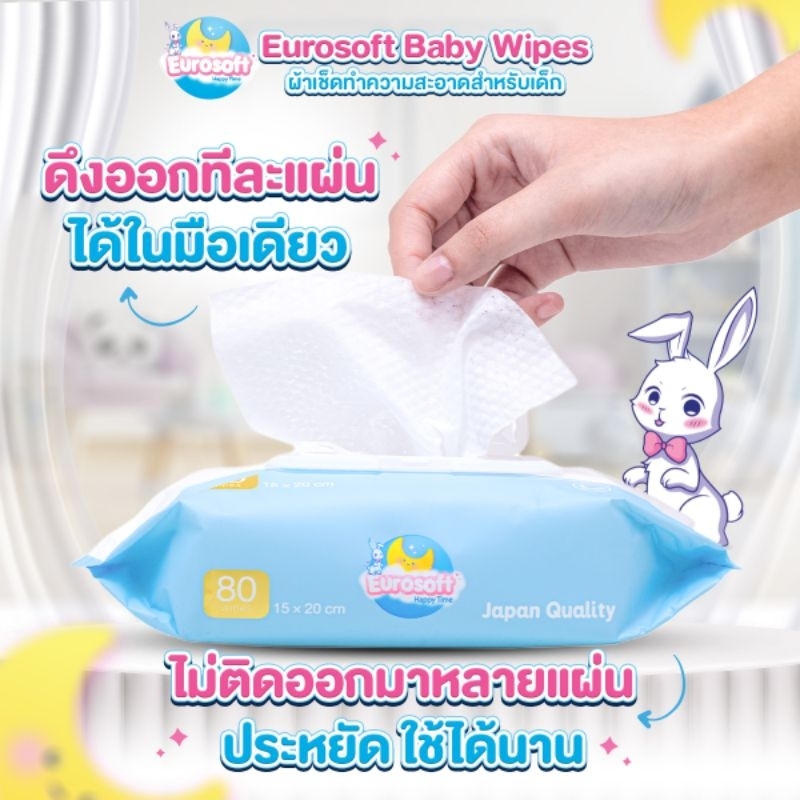 Eurosoft Baby Wipes ผ้าเช็ดทำความสะอาดสำหรับเด็ก ทิชชู่เปียกสำหรับเด็ก สูตรอ่อนโยน - รูปที่ 2