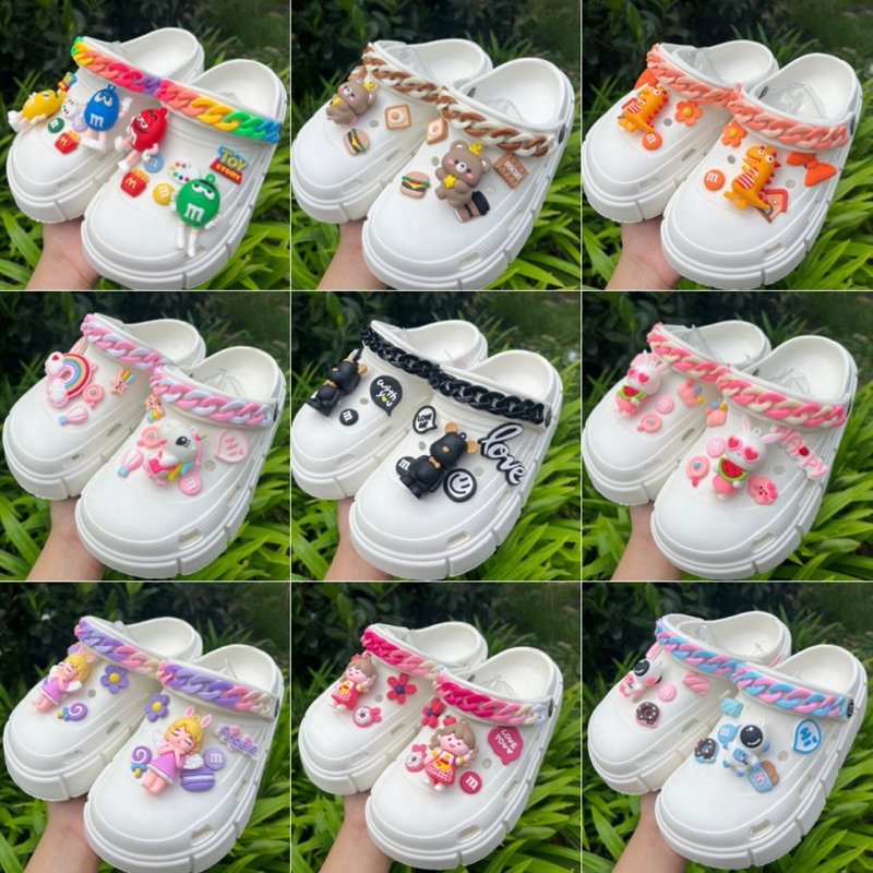 พร้อมส่ง (มีขนาด 29 ถึง 40)รองเท้าหัวโต รองเท้าแบบสวมแฟชั่น ตกแต่งการ์ตูนน่ารักๆ พื้นสูง เสริมส้น 6 ซม.(แบบที่ 5 ถึง 8)