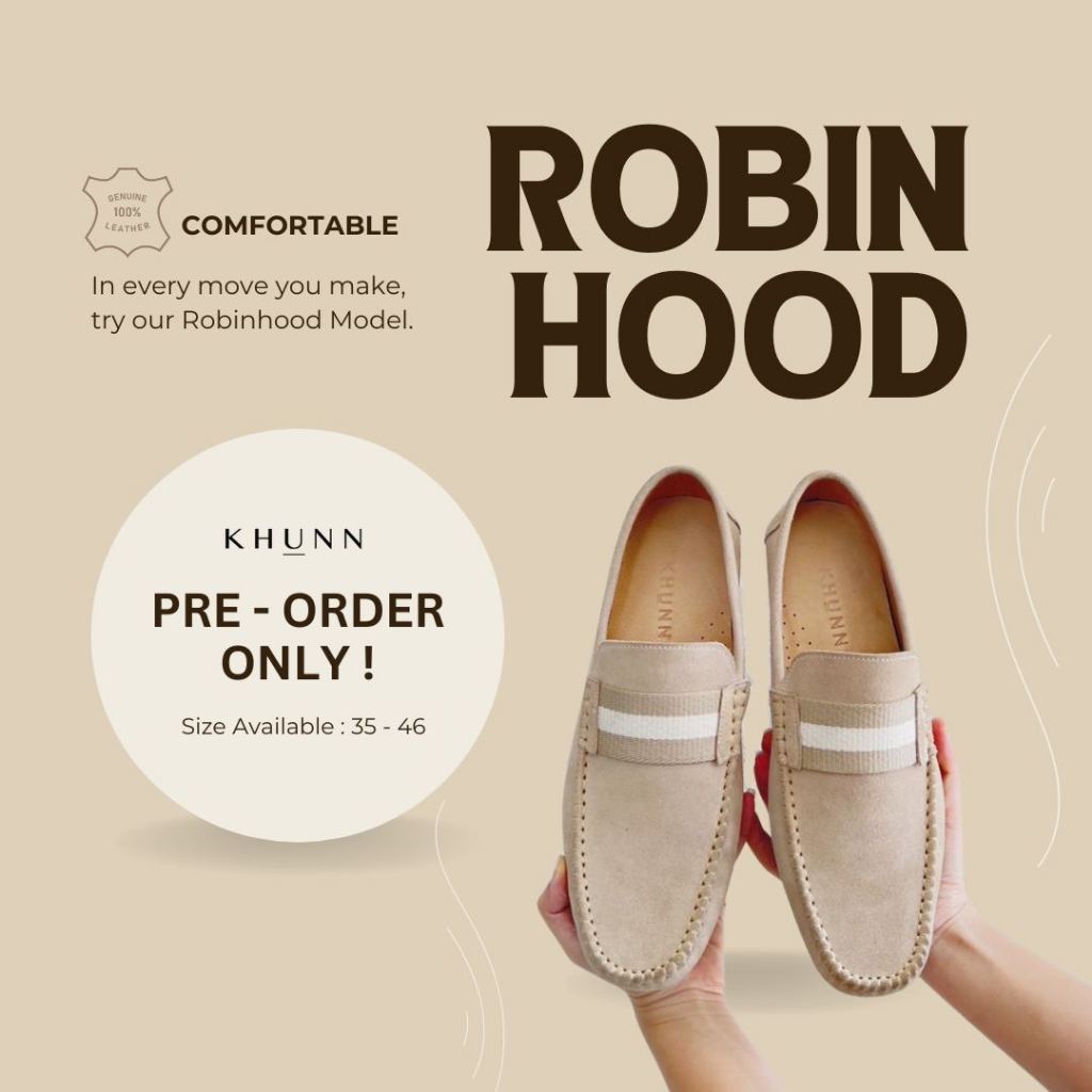 (PRE-ORDER) KHUNN รองเท้าหนังกลับแท้ รุ่น Robinhood สีครีม CREAM