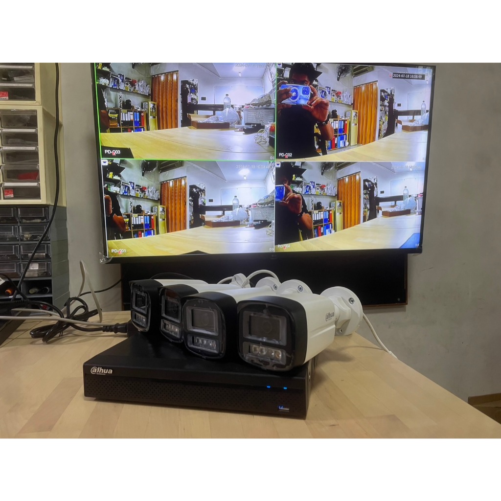 [กล้องวงจรปิดมือสอง] ชุดกล้อง IP-POE ยี่ห้อ Dahua 4 กล้องพร้อมเครื่องบันทึก NVR-POE และสาย LAN CAT6 