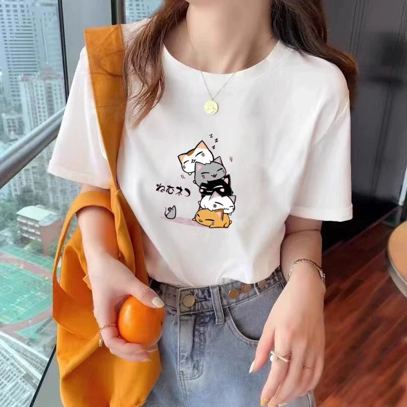 🎈MKL🎈เสื้อยืด  คอกลม แขนสั้น ผ้านิ่ม ลายน้อแมวเหมียวเสื้อยืดแฟชั่น สไตล์เกาหลี 🎈 #9616