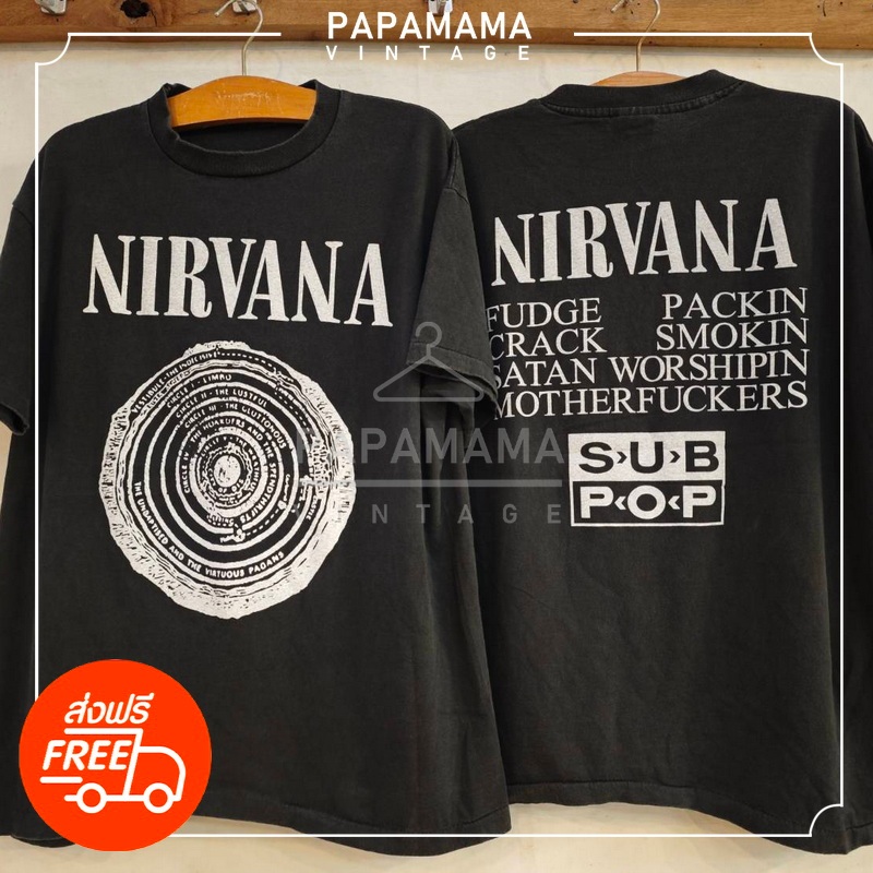 [ NIRVANA ] 90s’  SUBPOP เสื้อวินเทจ เสื้อทัวร์ วงร๊อค papamama vintage shirt