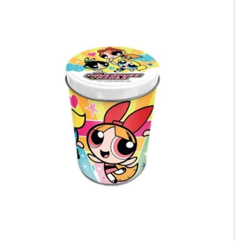 กระป๋องเหล็ก 1ใบ❌️ไม่มีขนม หรือ Griptok พาวเวอร์พัฟเกิร์ล The Powerpuff Girls สีสันสดใส  ❌️ไม่มีขนม