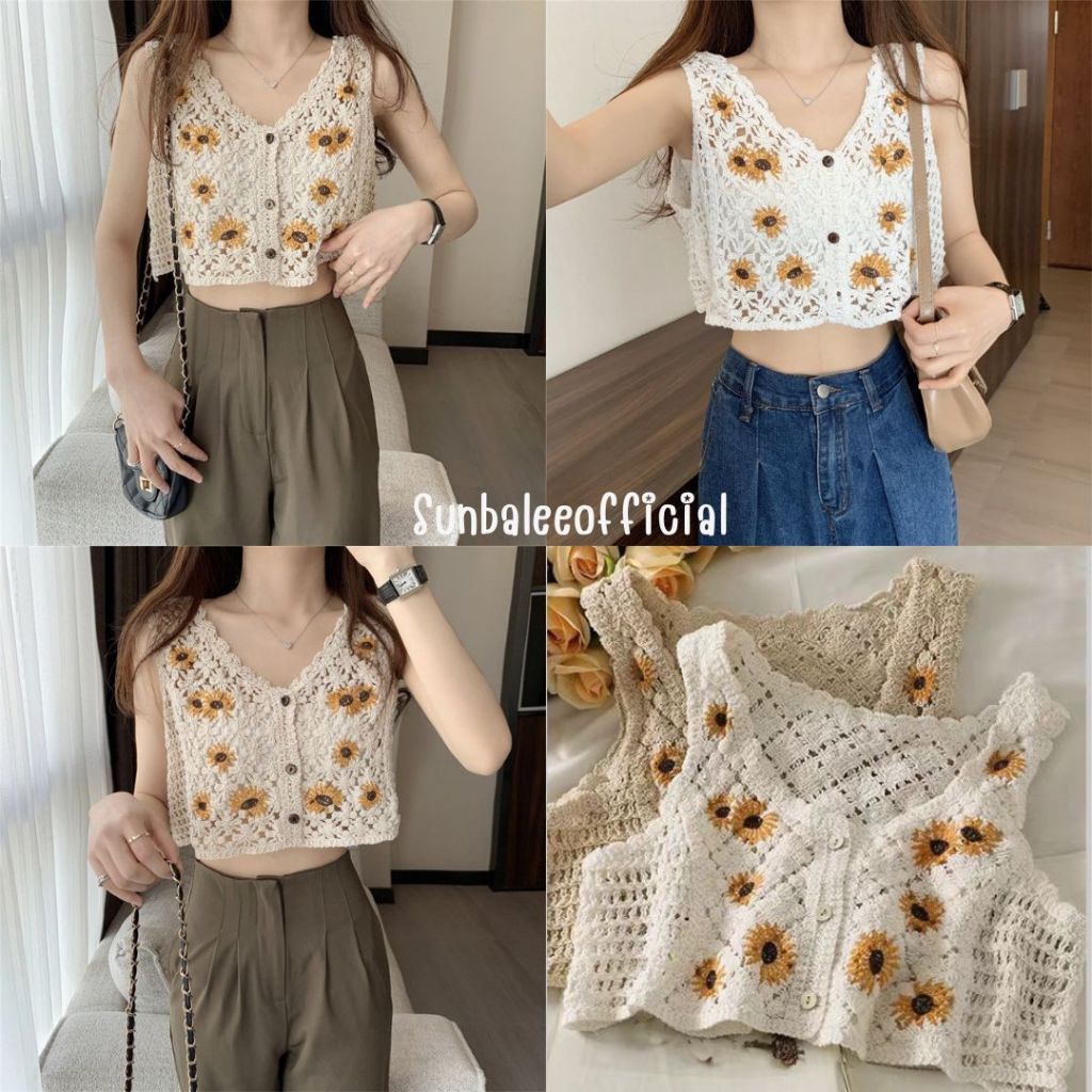 TA-53🌻เสื้อไหมพรมถัก สุดน่ารัก ตอนรับซัมเมอร์ แขนกุดใส่สบาย ผ้าไม่ยืด 🌻