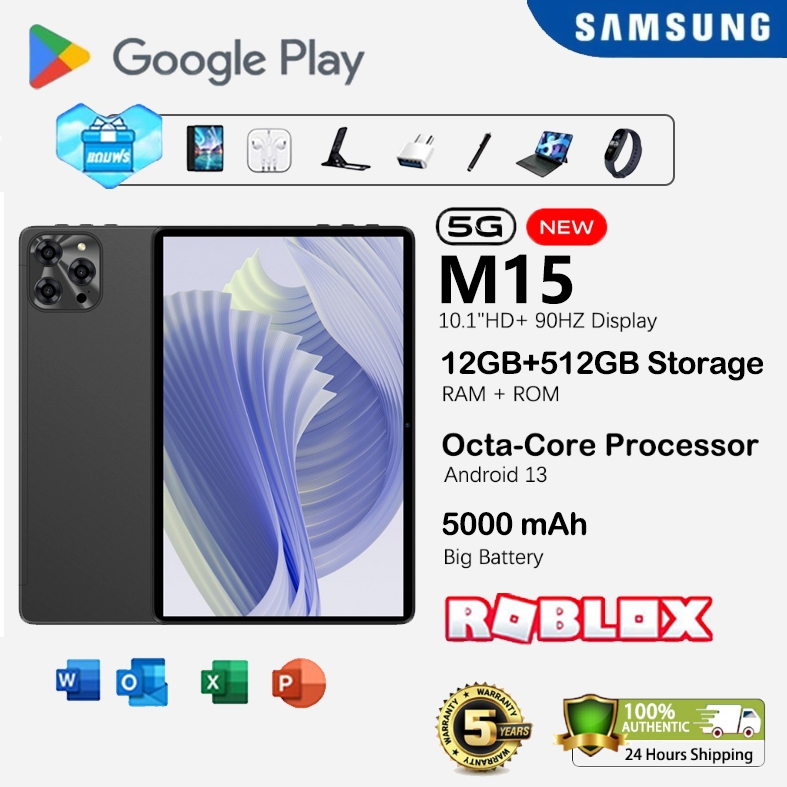 2024 รุ่นใหม่ Samsung M15 คอมพิวเตอร์แท็บเล็ตเกม Android 12[12GB RAM 512GB ROM] Dual SIM 8000mAh