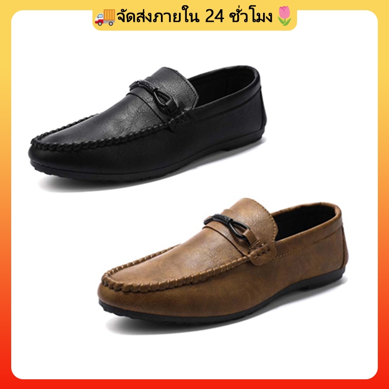จัดส่งภายใน 24 ชั่วโมง JEFF SHOES รองเท้าหนังแบบสวม boat shoes ผู้ชาย 2 สี รองเท้าโลฟเฟอร์ลําลอง แฟชั่นสําหรับผู้ชาย