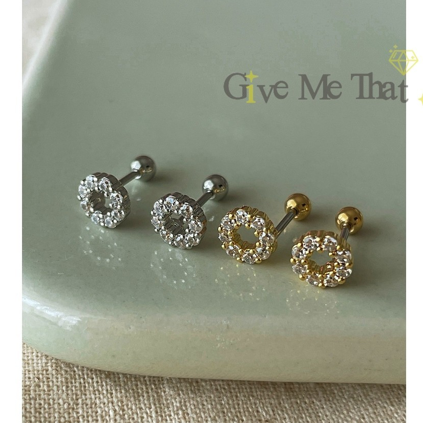 ต่างหูจิวสแตนเลสแท้ สไตล์มินิมอล Minimal จิวฝังเพชร แบบติดหู รุ่น Flower Diamond Earrings Givemethat