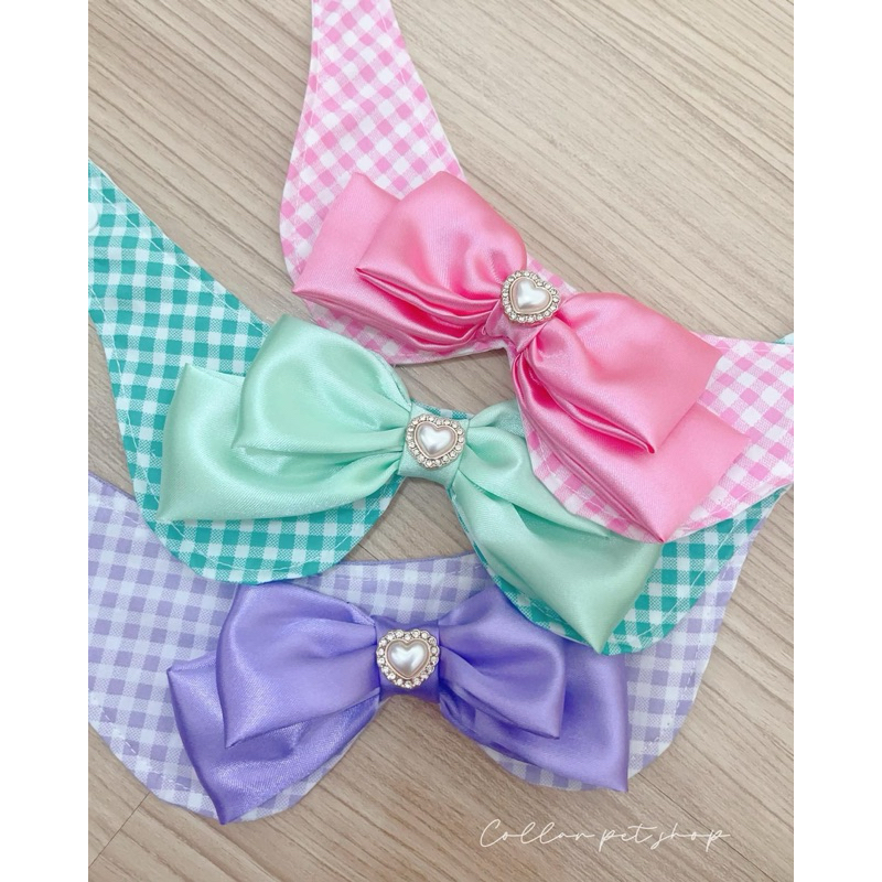 ผ้าพันคอหมาแมวรุ่นโบว์สีหวาน