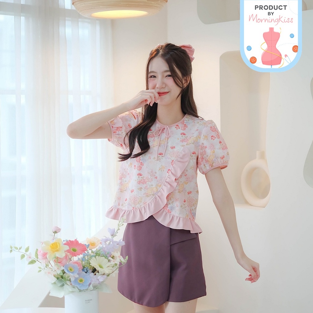 02-319 เสื้อแขนสั้นลายดอกโทนสีชมพู Florist Mist Sweet Blouse - 5 ไซส์