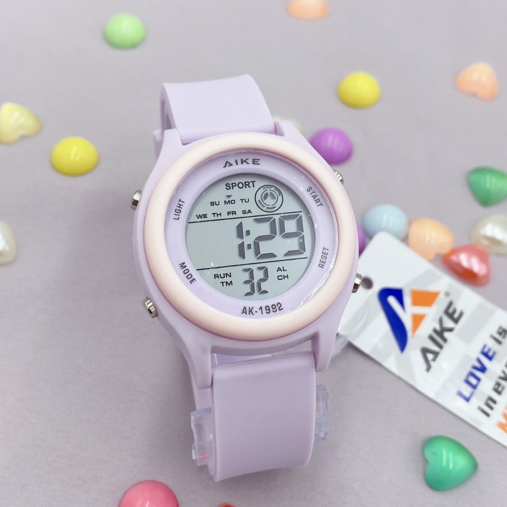 AIKE นาฬิกาผู้หญิง แฟชั่น แบรนด์แท้ กันน้ำ 100% ระบบ ดิจิตอล สายนาฬืกา ยางเรซิน ขนาด 35 มม