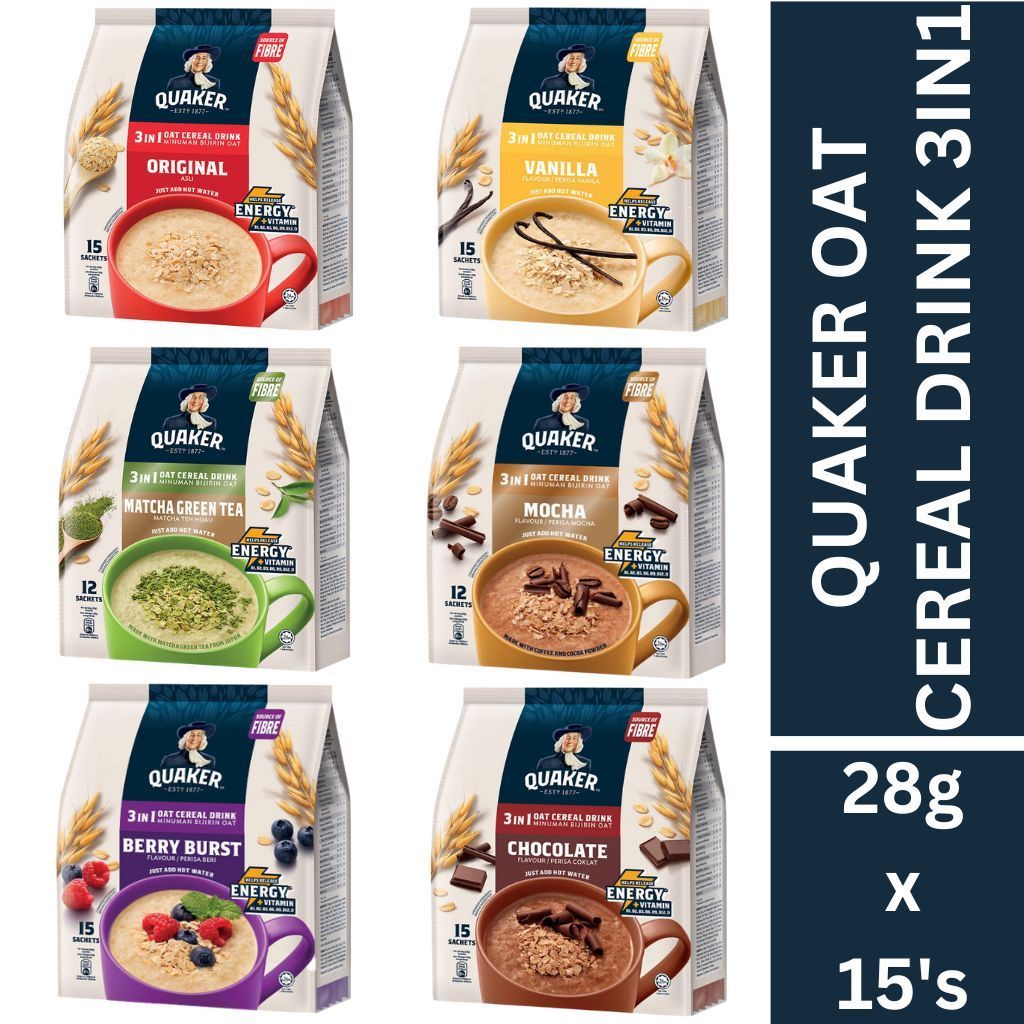 ข้าวโอ็ตสำเร้จรูป Quaker Oat Cereal Drink 3in1ขนาด 12-15 ซอง 28 กรัม