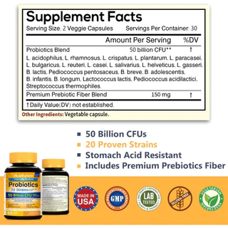พร้อมส่งด่วน !! NewRhythm Probiotics 50B CFU 20 Strains 60 Veg Caps (No.548)