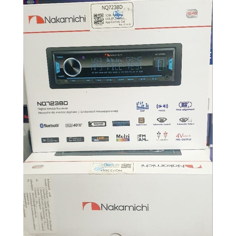 เครื่องเล่นวิทยุ NAKAMICHI NQ723BD Digital 1 DIN รองรับ Bluetooth MP3 USB  ของแท้บริษัท พร้อมใบรับปร