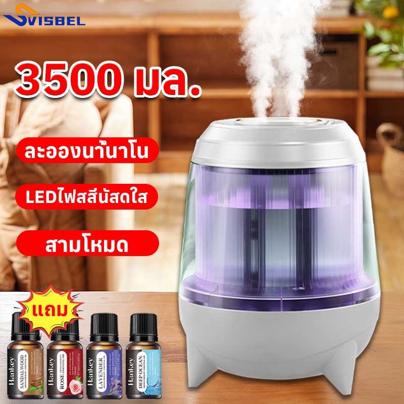 ( สินค้าใหม่ปี 2024)เครื่องพ่นไอน้ำ เครื่องทำความชื้น 3500ml แถมน้ำหอม และพ่นอโรม่าเพิ่มความชื้น มีไฟหลากสี Humidifier