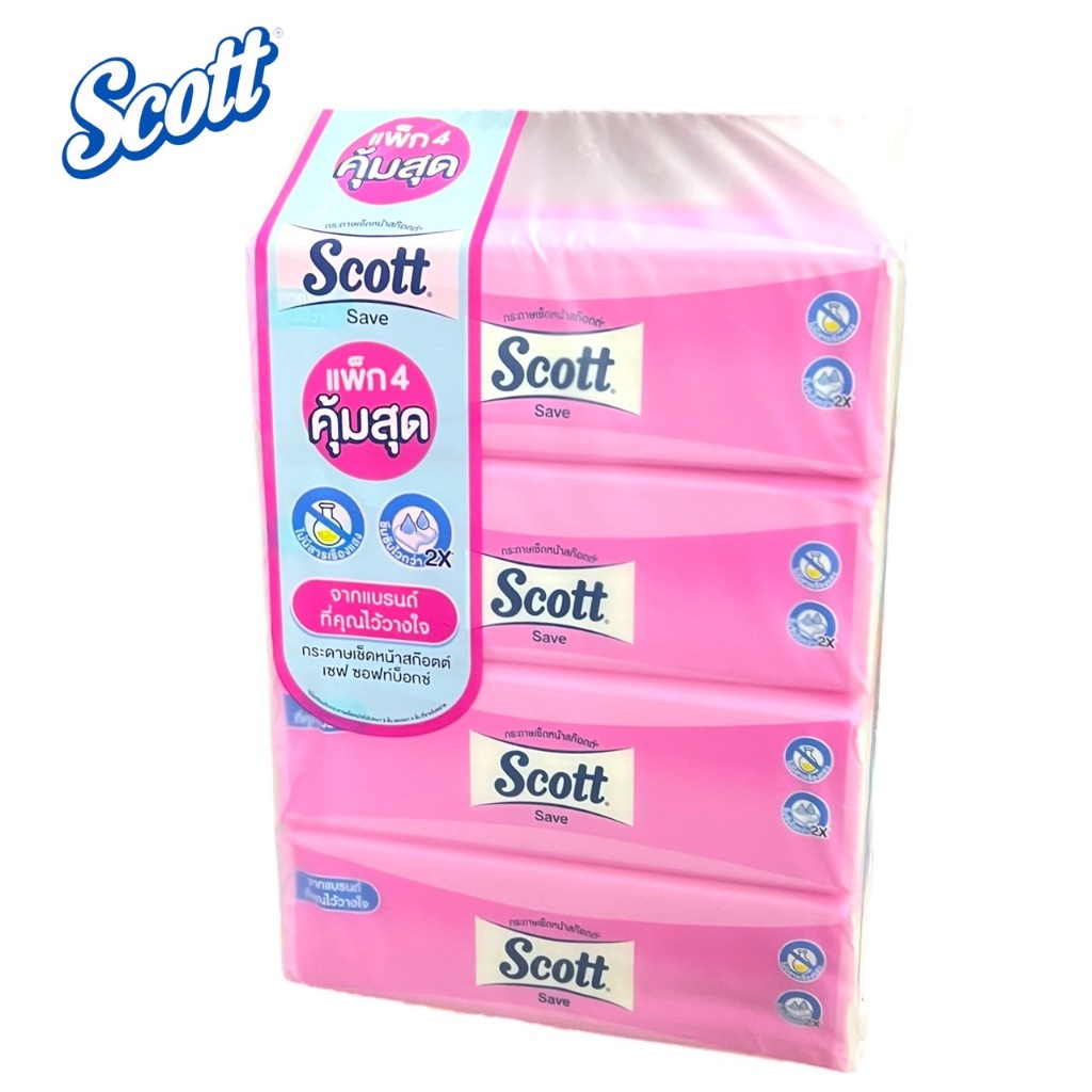 scott กระดาษเช็ดหน้า สก๊อตต์ เซฟ ซอฟท์บ๊อกซ์ 160 แผ่น x 4 ห่อ (1หิ้ว)