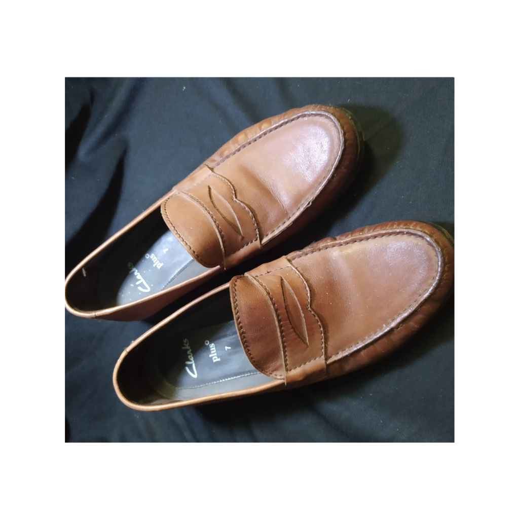 รองเท้าสวมแบบสวม Clarks Plus Brown Leather Slip On สำหรับผู้ชาย ขนาด7 (40) แท้ มือสอง