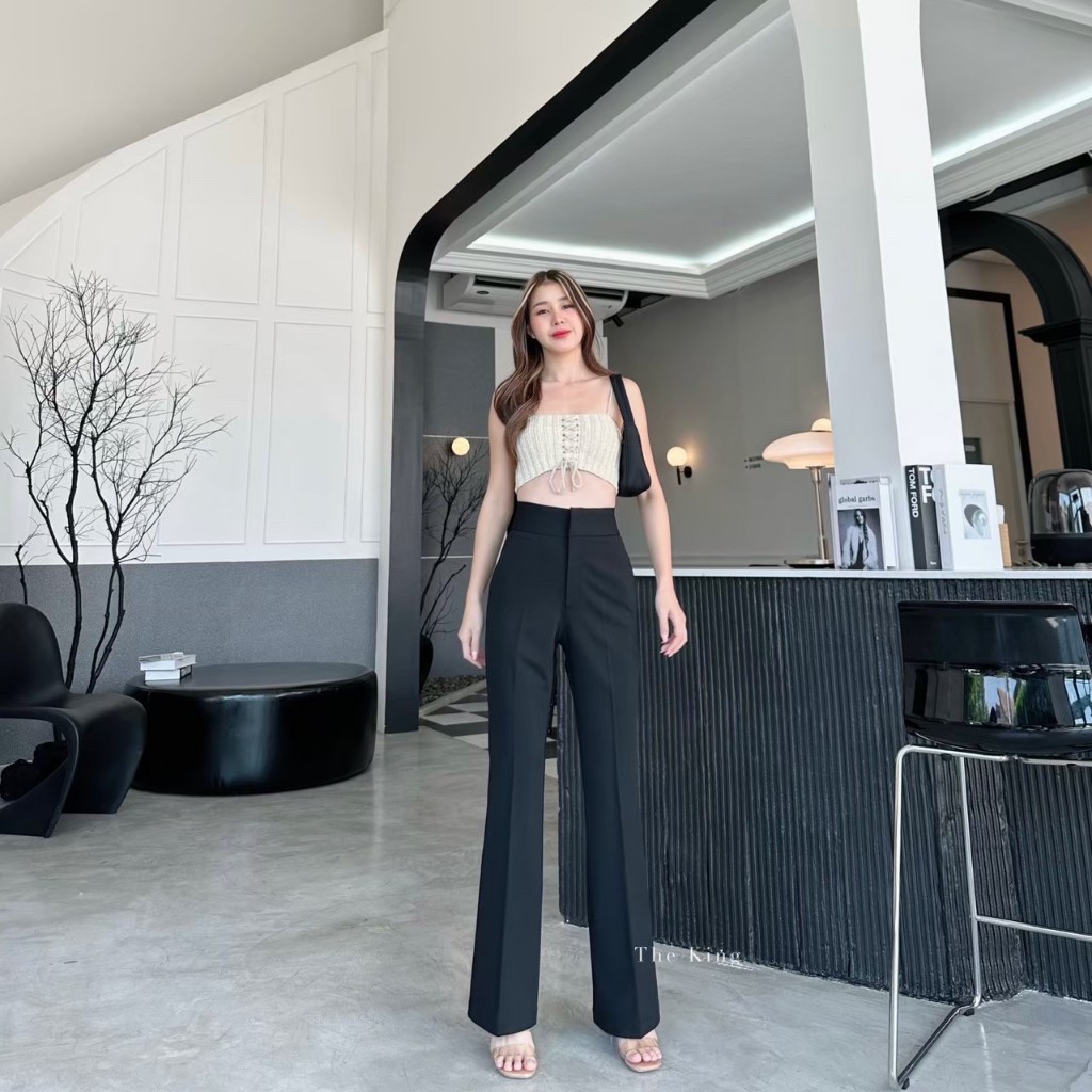 T25 รุ่น ขาม้า (2ตะขอ และ ซิปข้าง) ผ้าโรเชฟ กางเกงขาม้า กางเกงขายาวผู้หญิง กางเกงเอวสูง ผู้หญิง เก็บพุง ทรงเป๊ะใส่สวย - รูปที่ 3